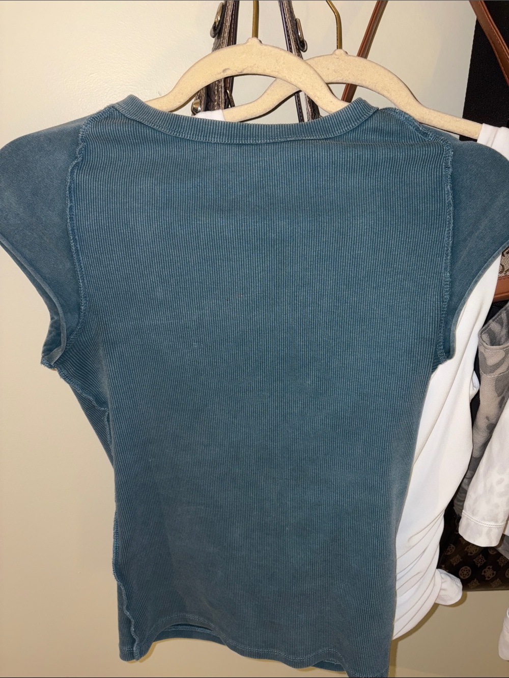 Free People Washed Teal Ribbed Short Sleeve Tee